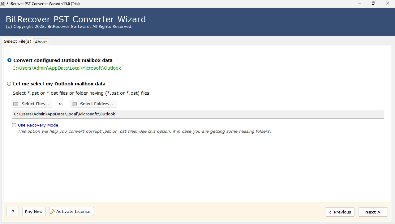 screenshot of BitRecover PST to MBOX Converter