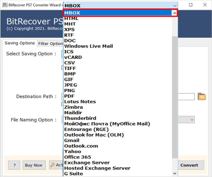 screenshot of BitRecover PST to MBOX Converter