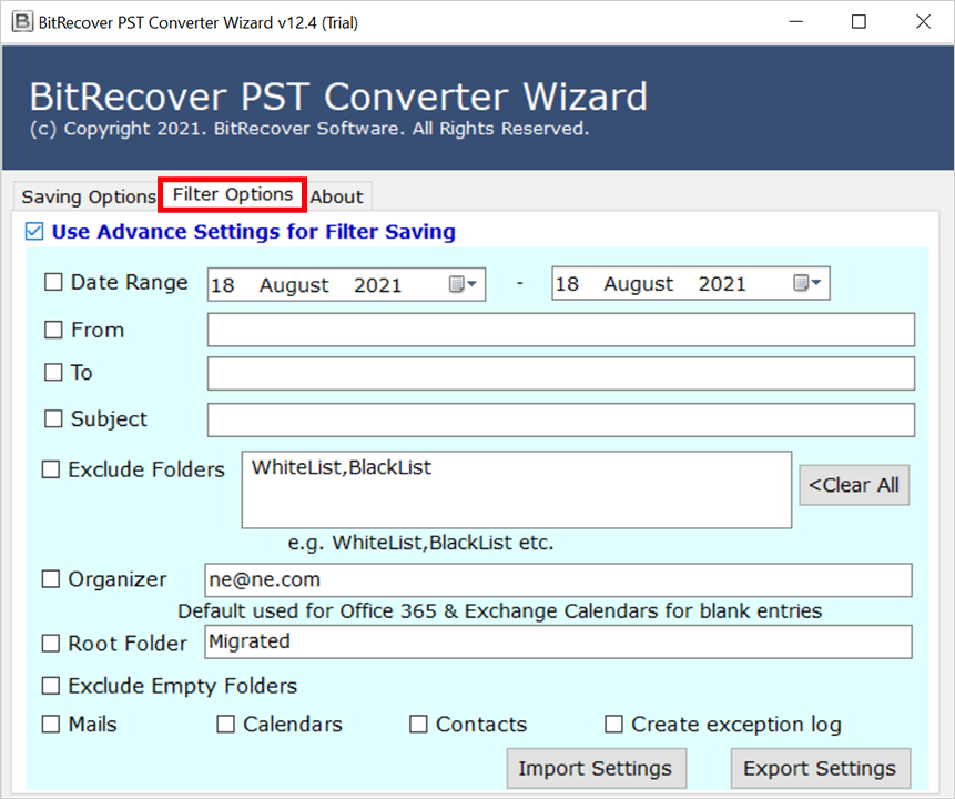 screenshot of BitRecover PST to MBOX Converter