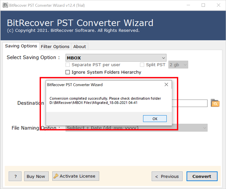 screenshot of BitRecover PST to MBOX Converter