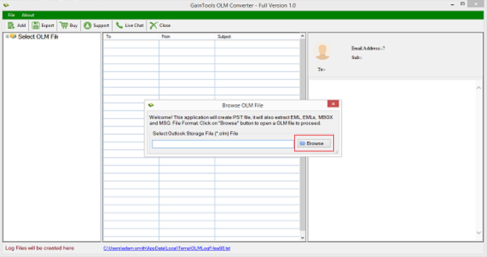 screenshot of GainTools OLM to PST Converter