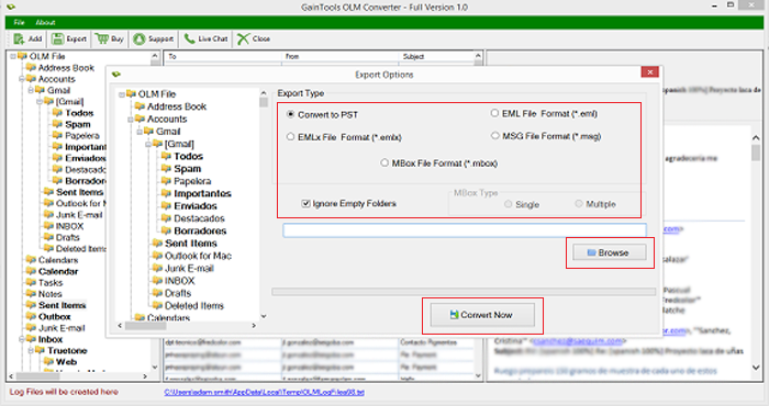 screenshot of GainTools OLM to PST Converter