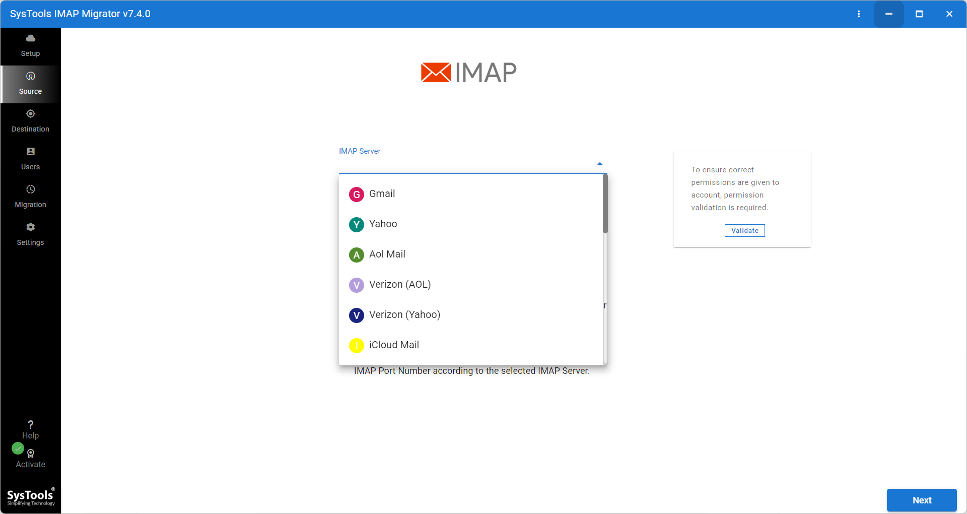 screenshot of SysTools IMAP Migration Tool