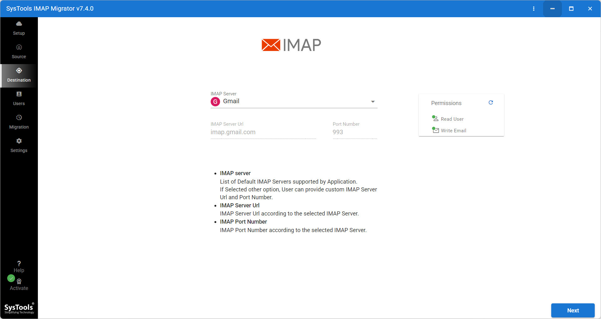 screenshot of SysTools IMAP Migration Tool