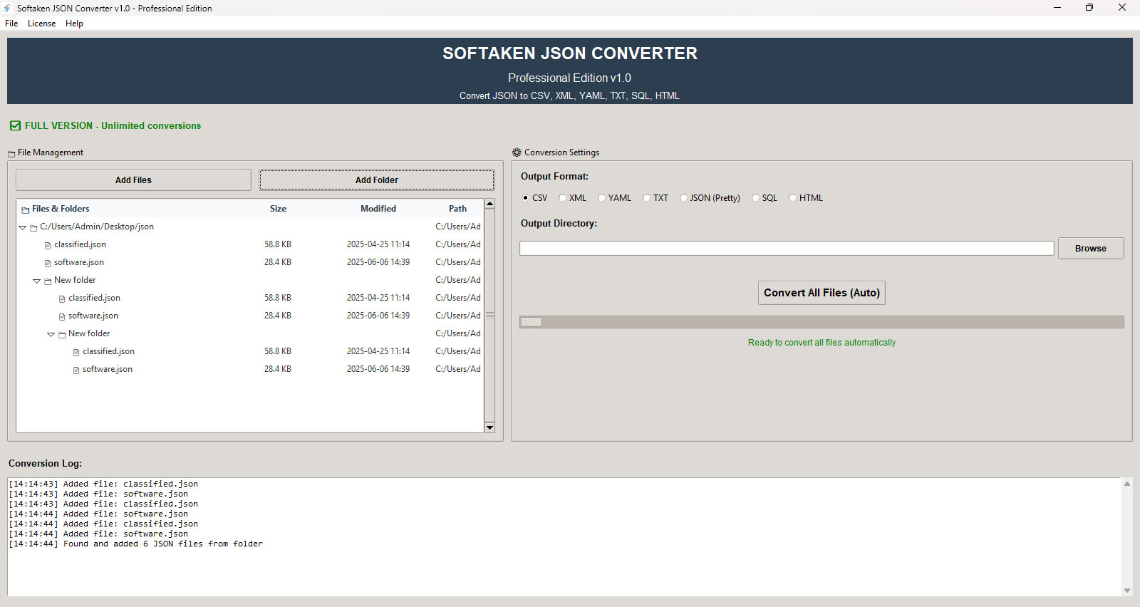 screenshot of Softaken JSON Converter