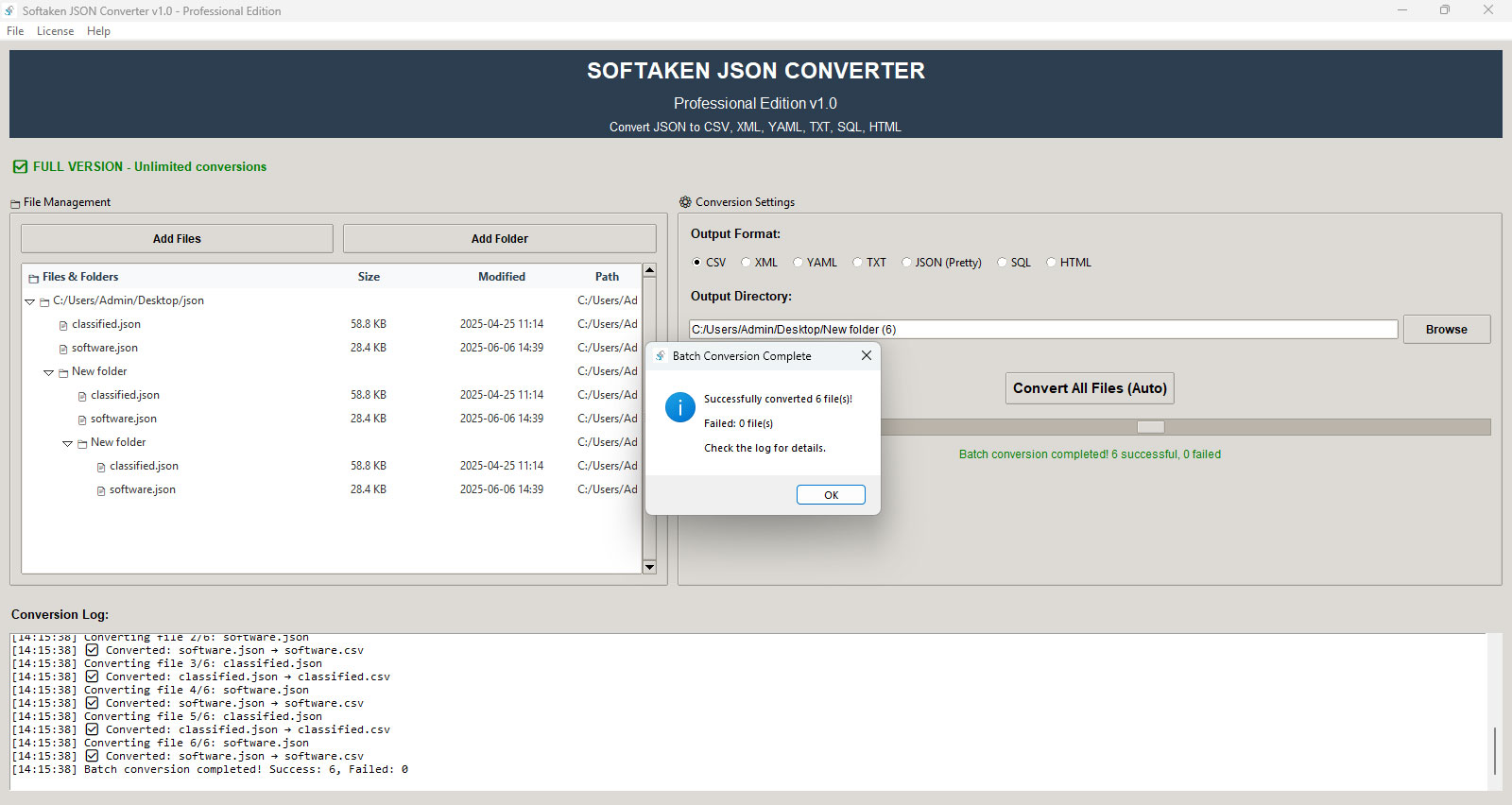 screenshot of Softaken JSON Converter
