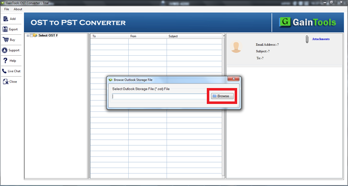 screenshot of GainTools OST to MBOX Converter