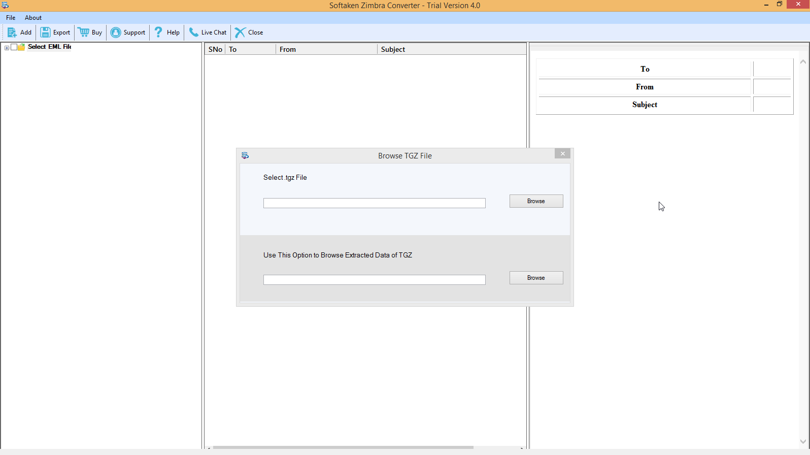 screenshot of Softaken TGZ to MSG Converter Tool