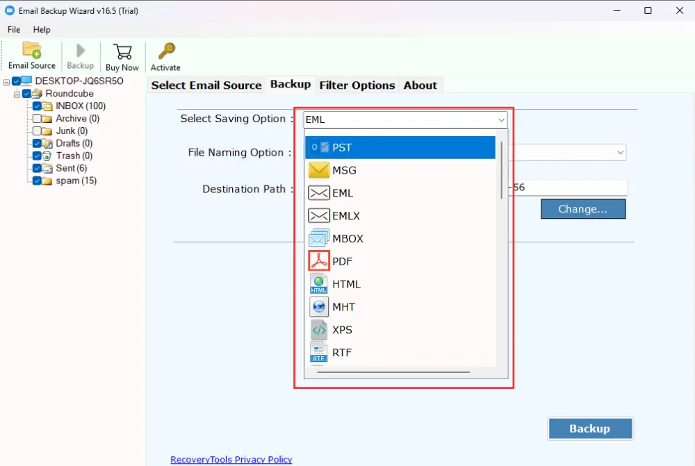 screenshot of BitRecover Email Backup Wizard