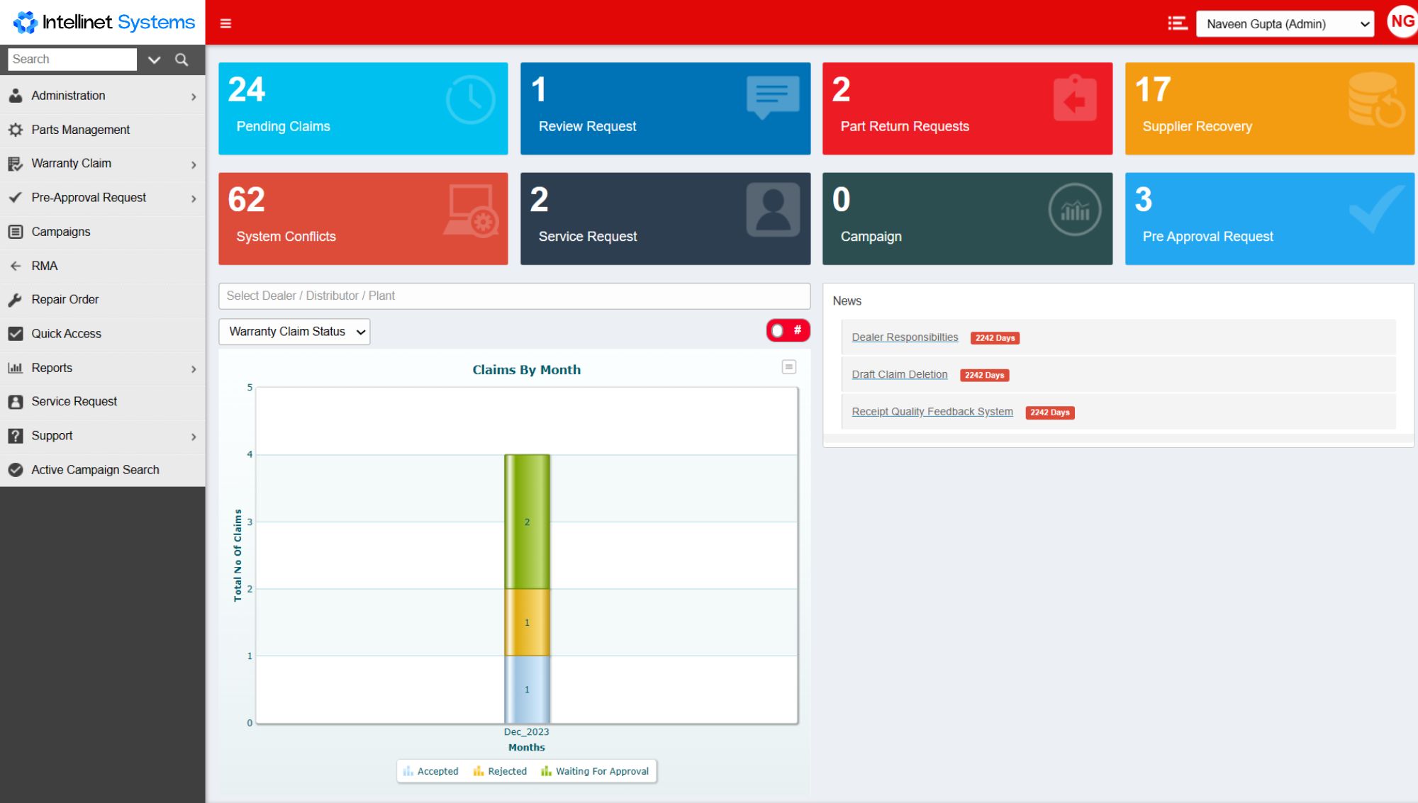 screenshot of Intelli Warranty Software 
