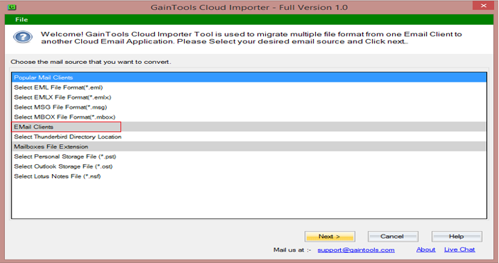 screenshot of GainTools Cloud Importer