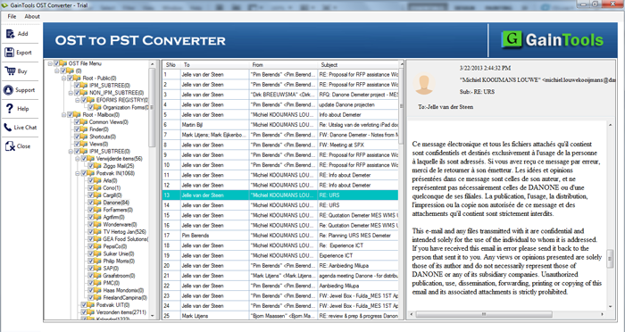 screenshot of GainTools OST to EML Converter