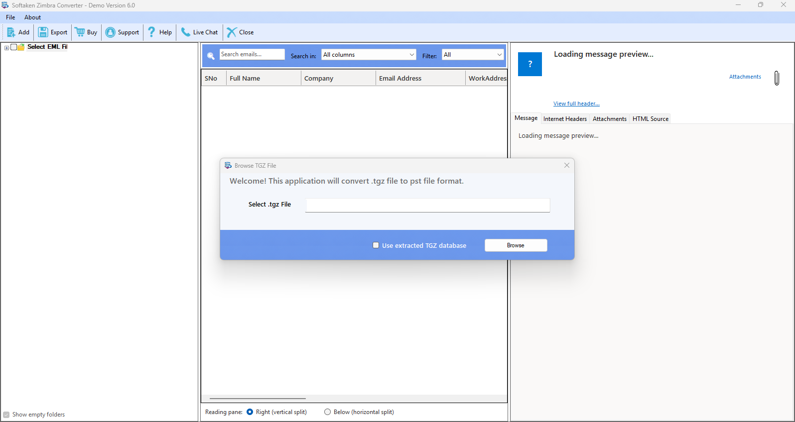screenshot of Softaken TGZ to PST Converter Tool