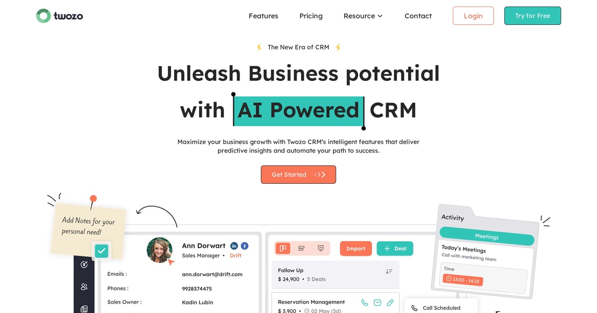screenshot of Twozo CRM
