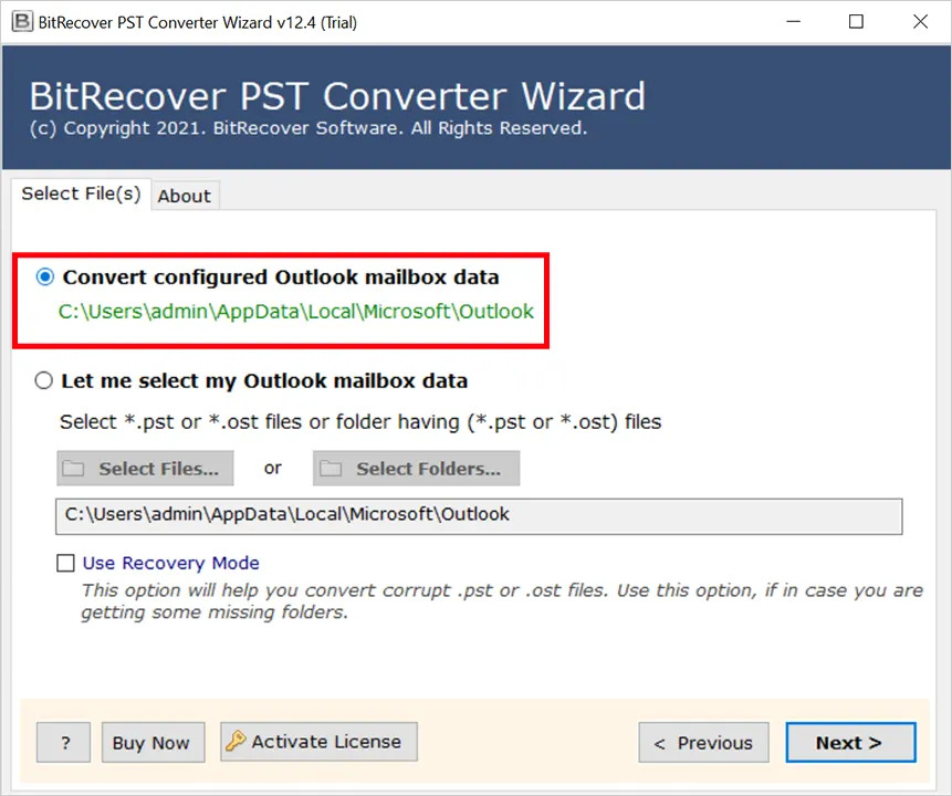 screenshot of BitRecover PST Converter Wizard