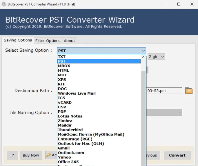 screenshot of BitRecover PST Converter Wizard