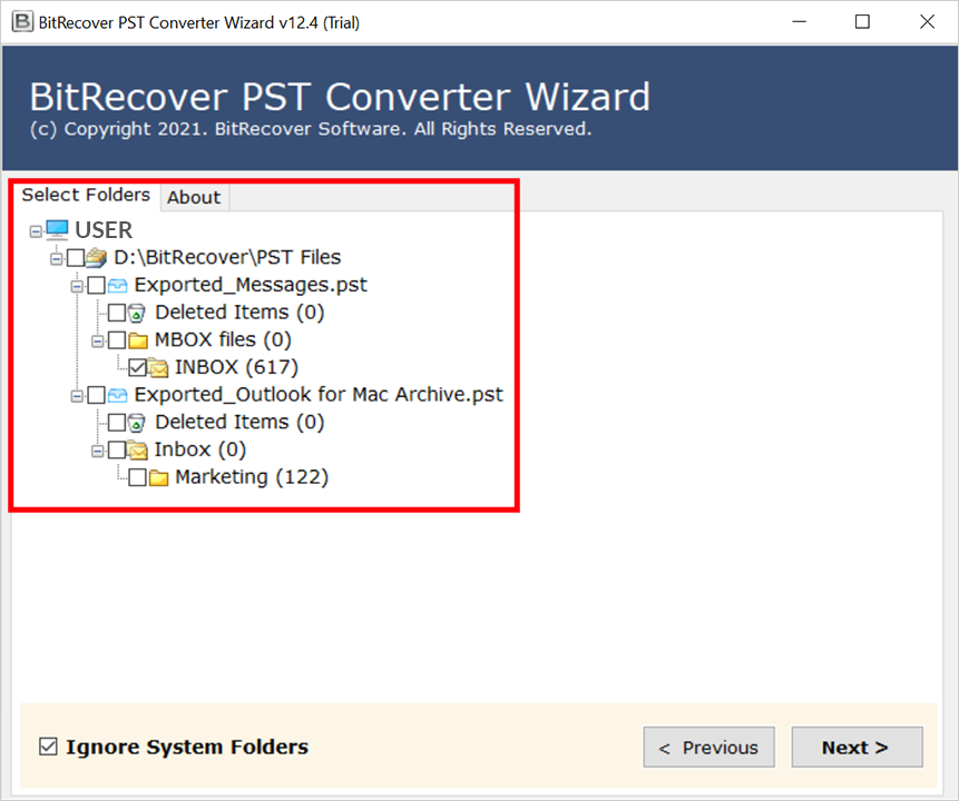 screenshot of BitRecover PST Converter Wizard