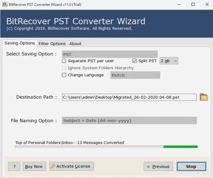 screenshot of BitRecover PST Converter Wizard