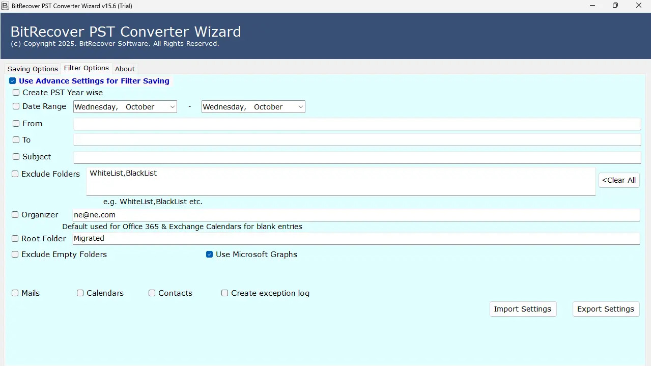 screenshot of BitRecover PST Converter Wizard