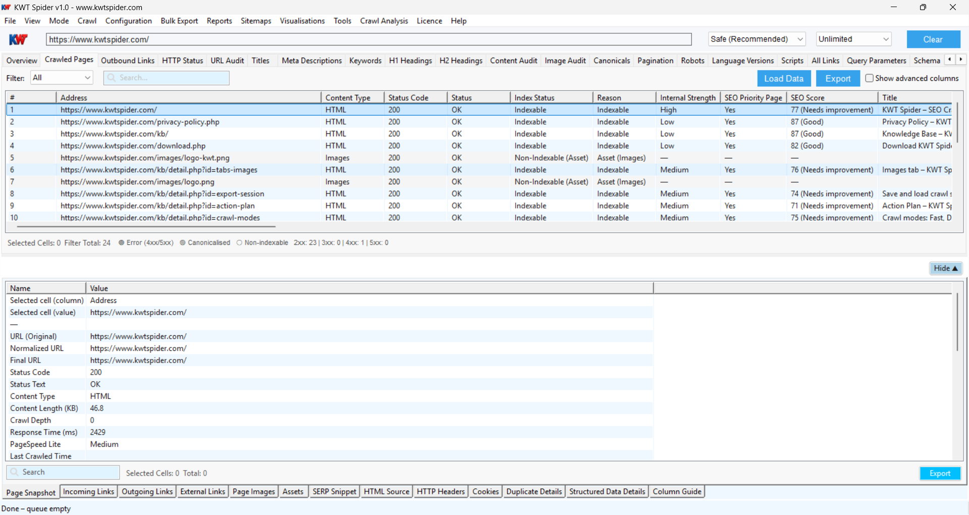 screenshot of KWT Spider