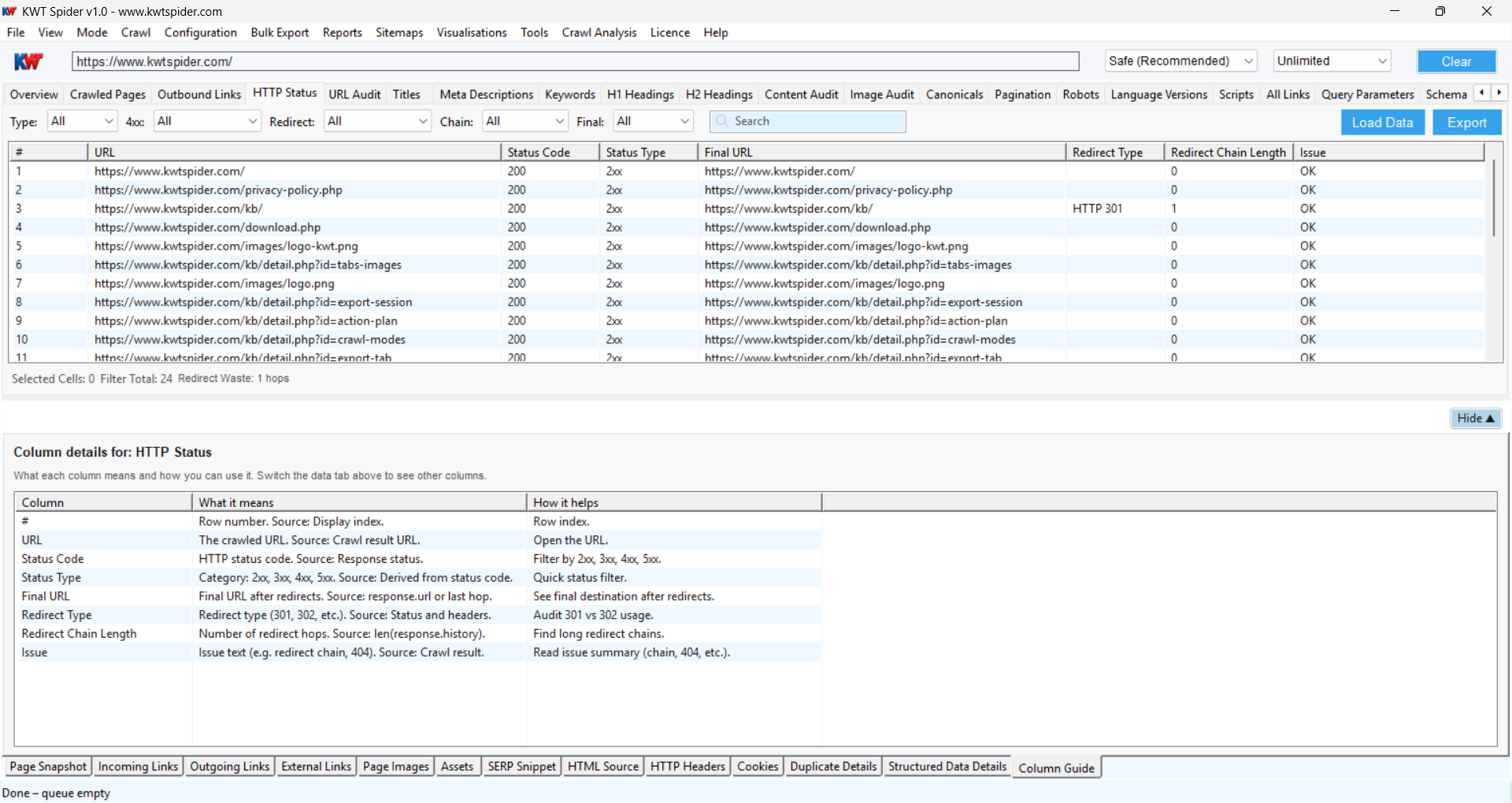 screenshot of KWT Spider