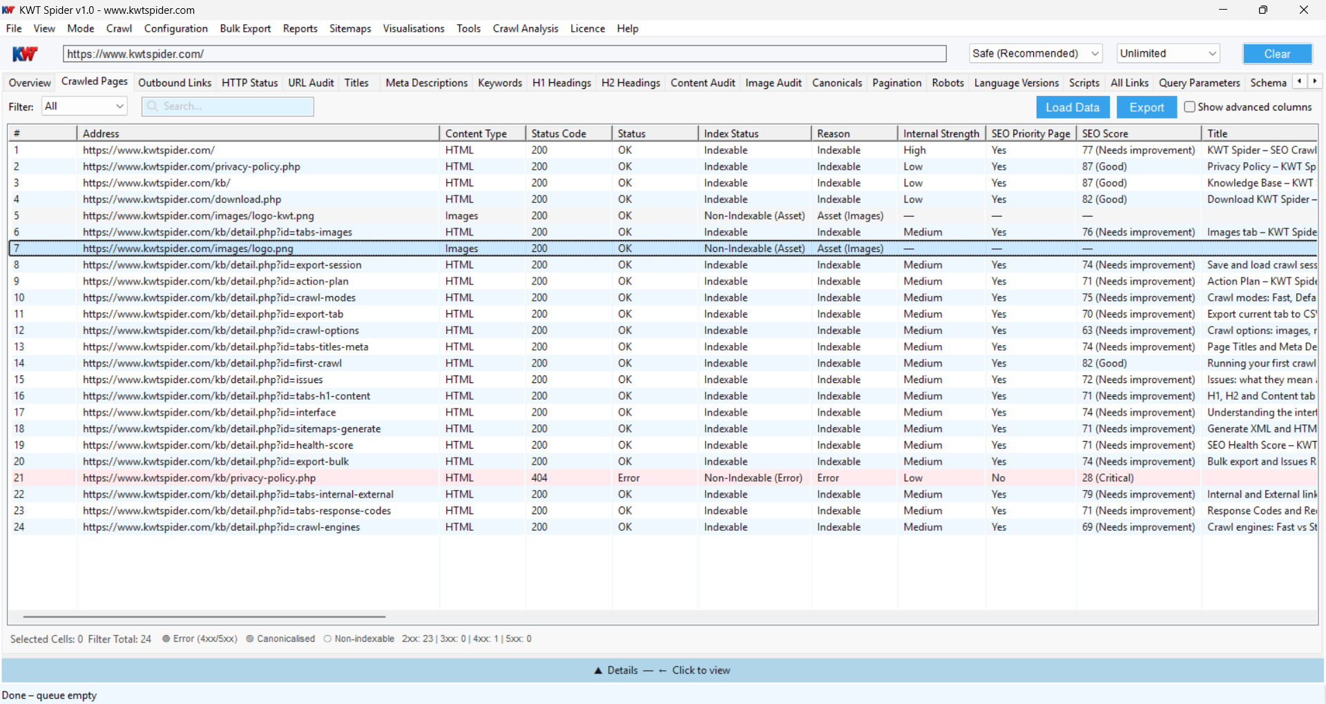 screenshot of KWT Spider