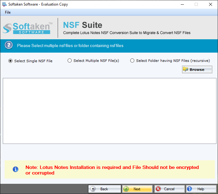 screenshot of Softaken NSF Conversion Suite