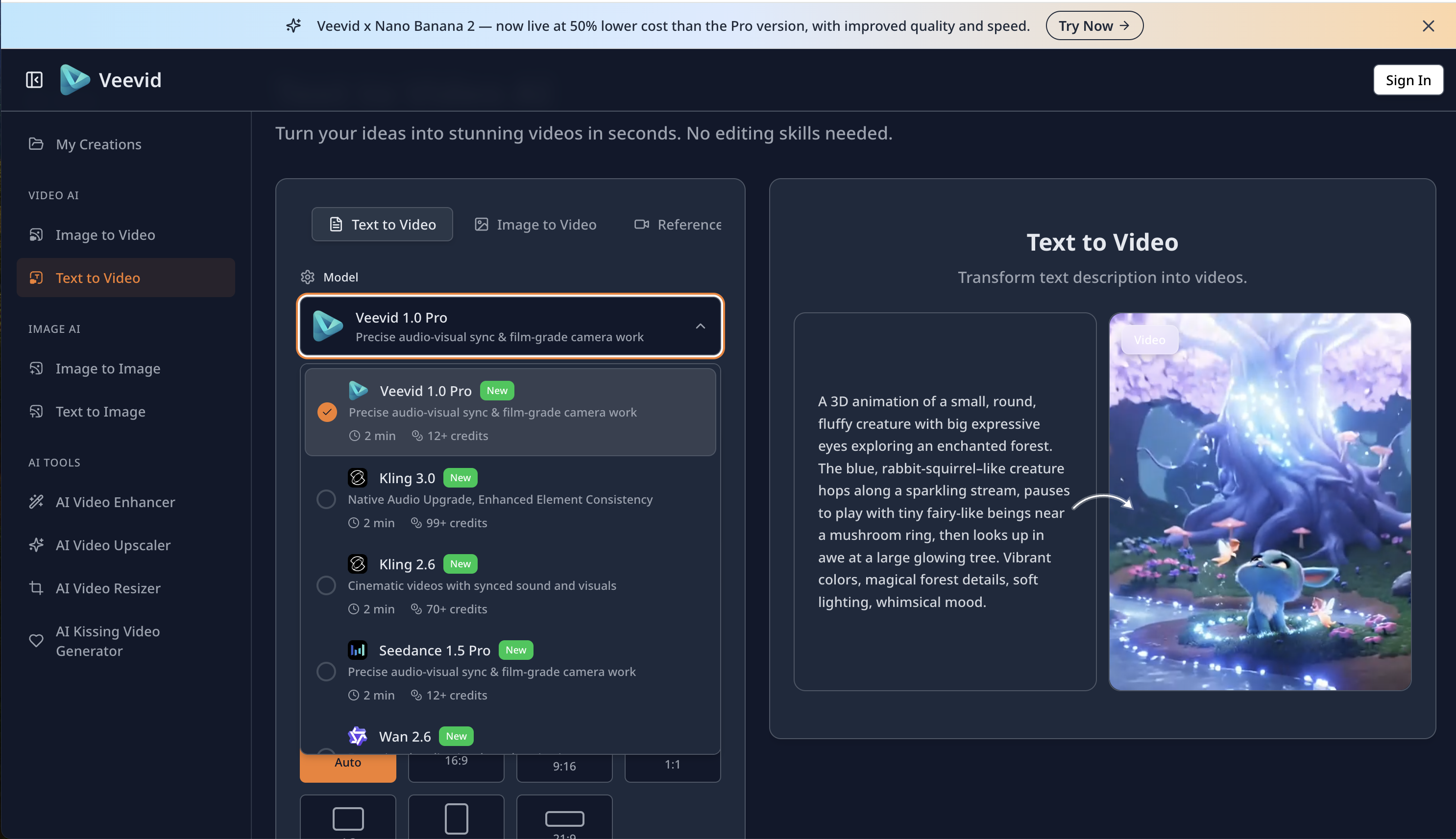 screenshot of  Veevid AI