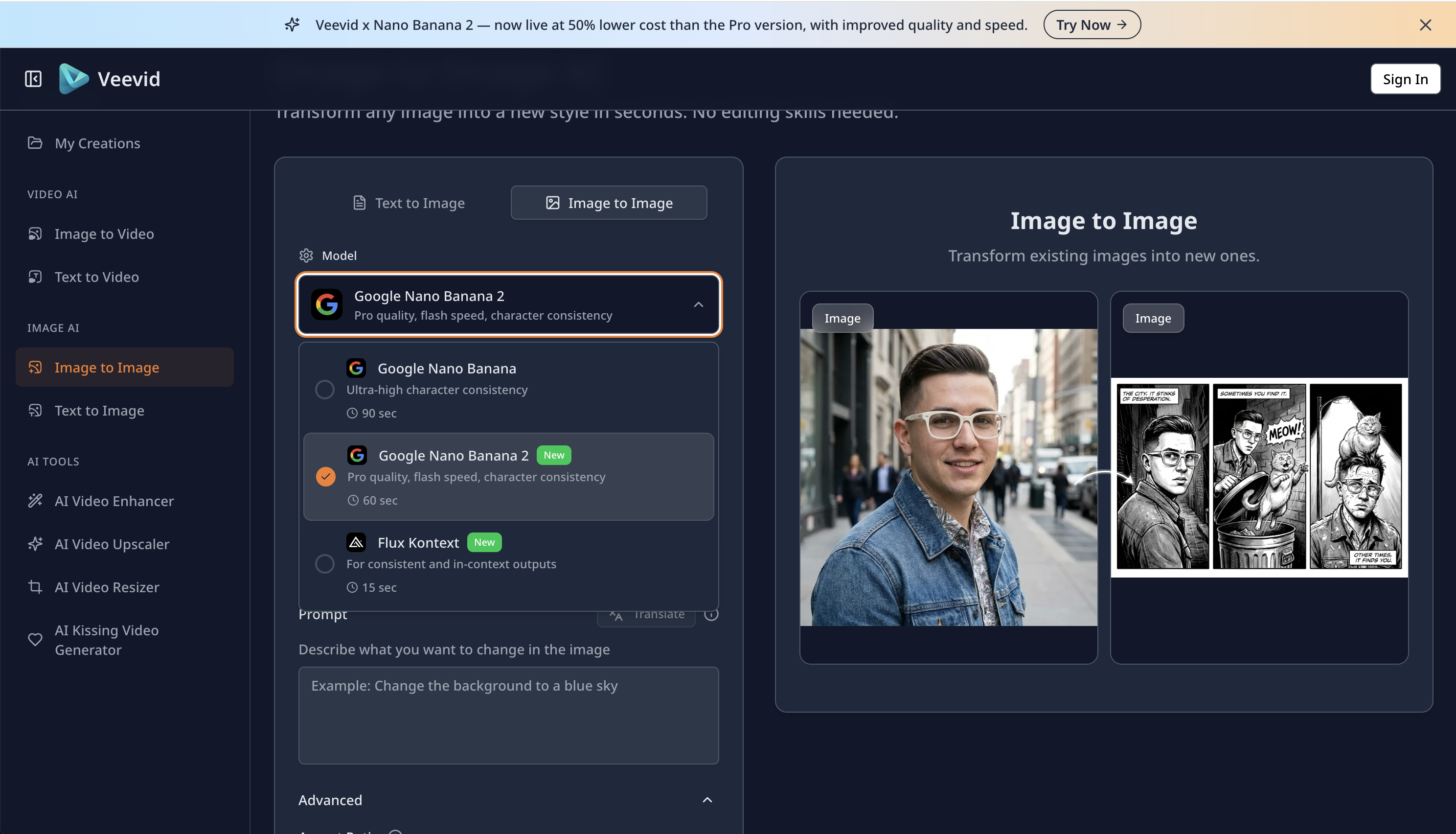 screenshot of  Veevid AI