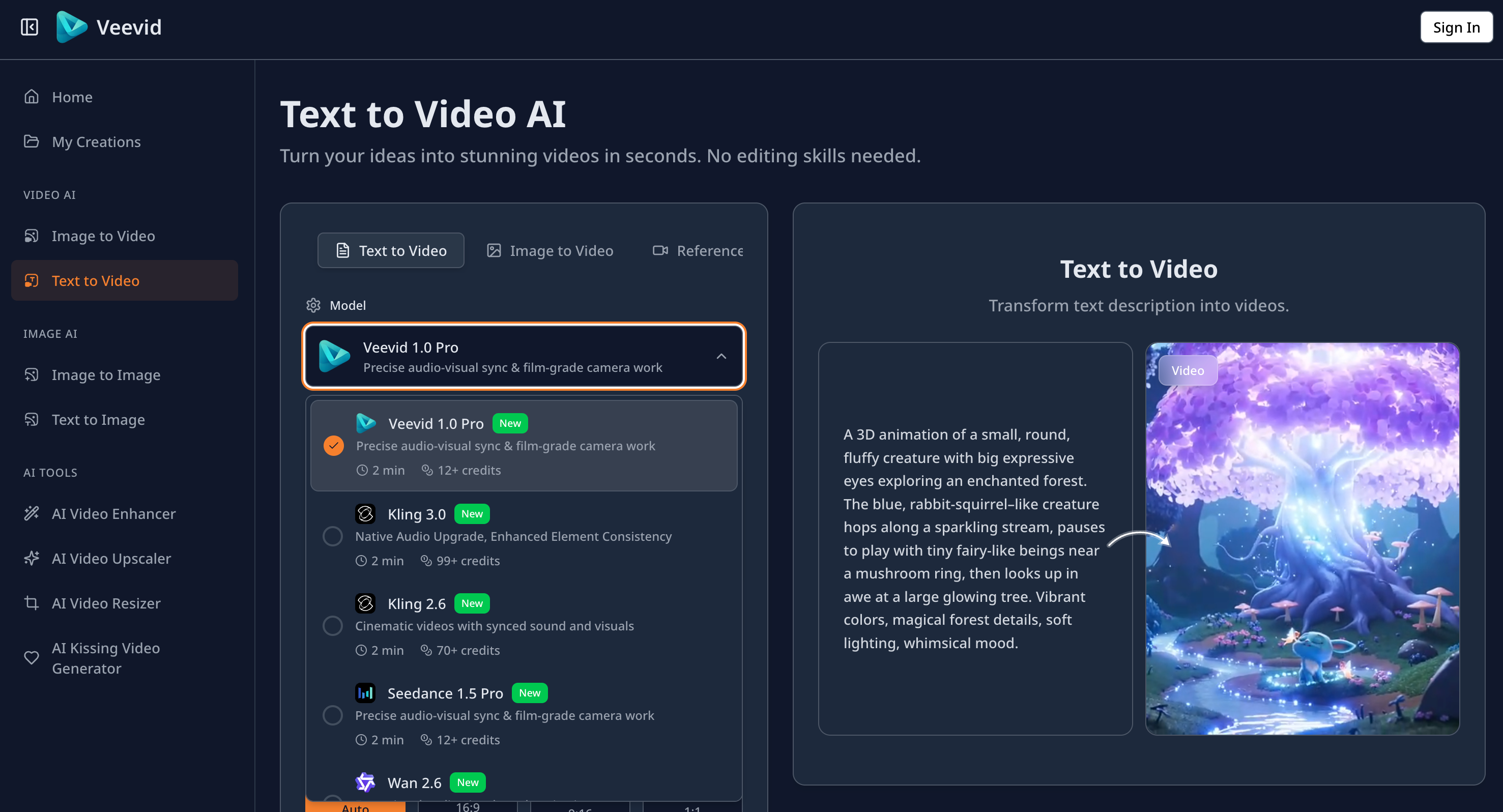 screenshot of  Veevid AI