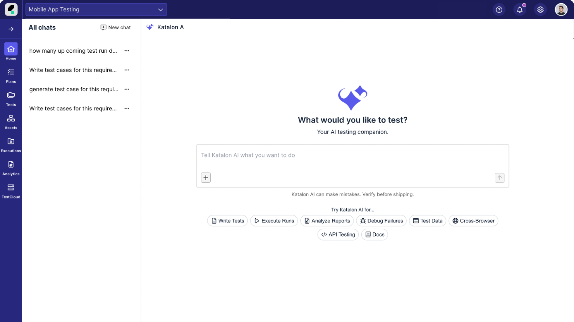 screenshot of Katalon True Platform