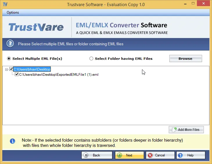 screenshot of TrustVare EML Converter