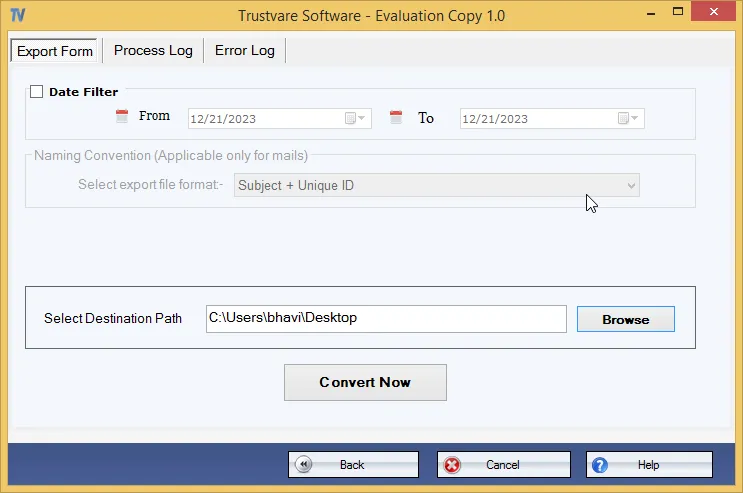 screenshot of TrustVare EML Converter