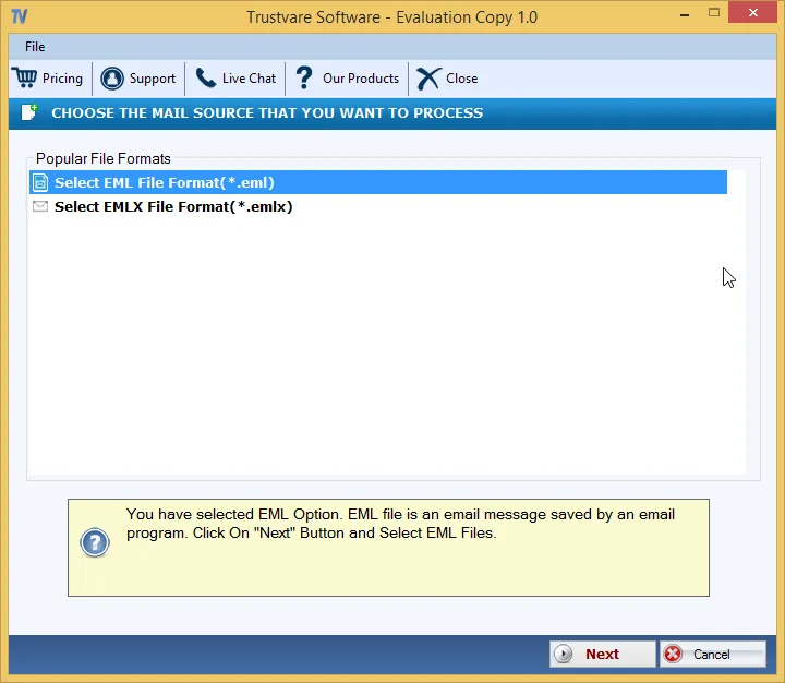 screenshot of TrustVare EML Converter