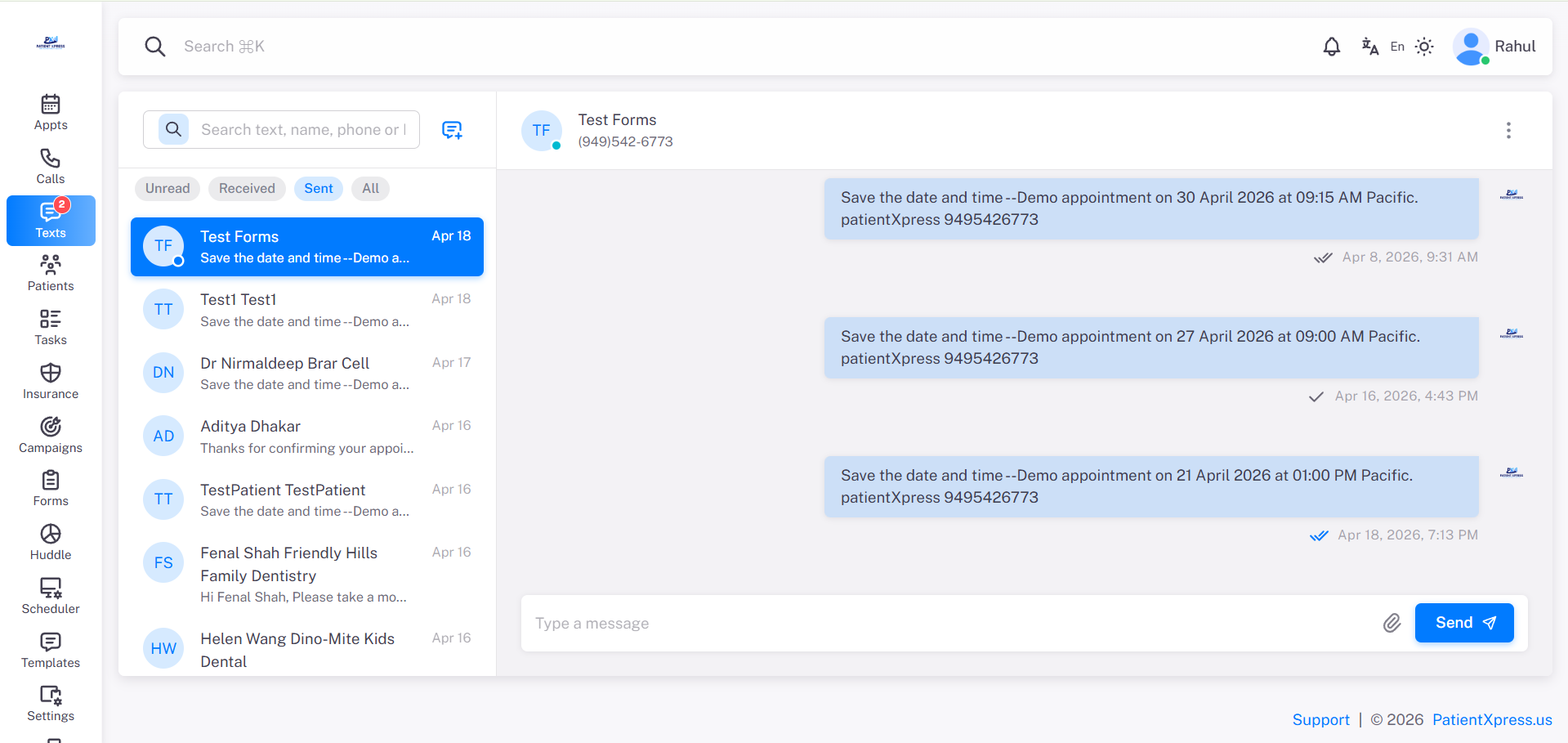 screenshot of PatientXpress