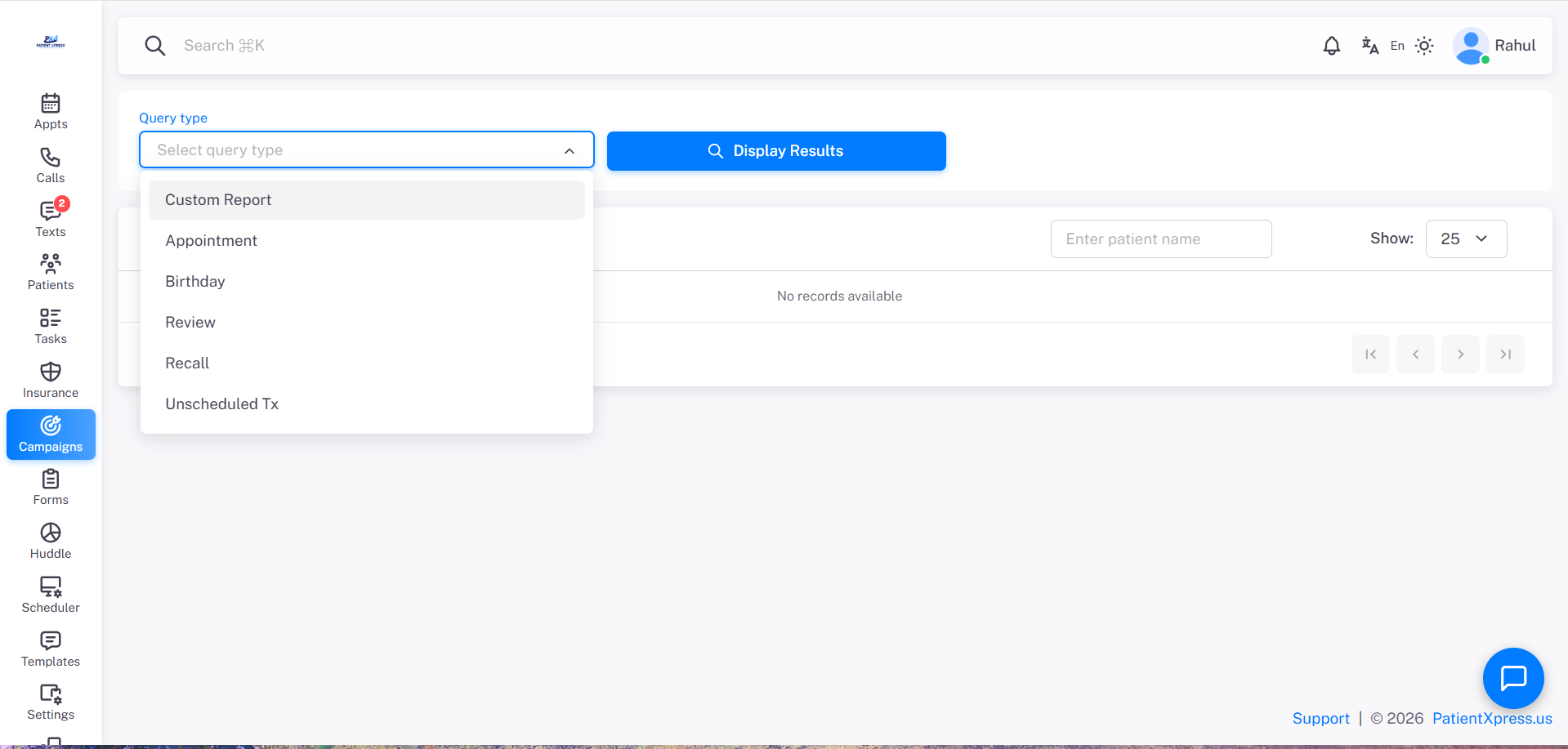 screenshot of PatientXpress
