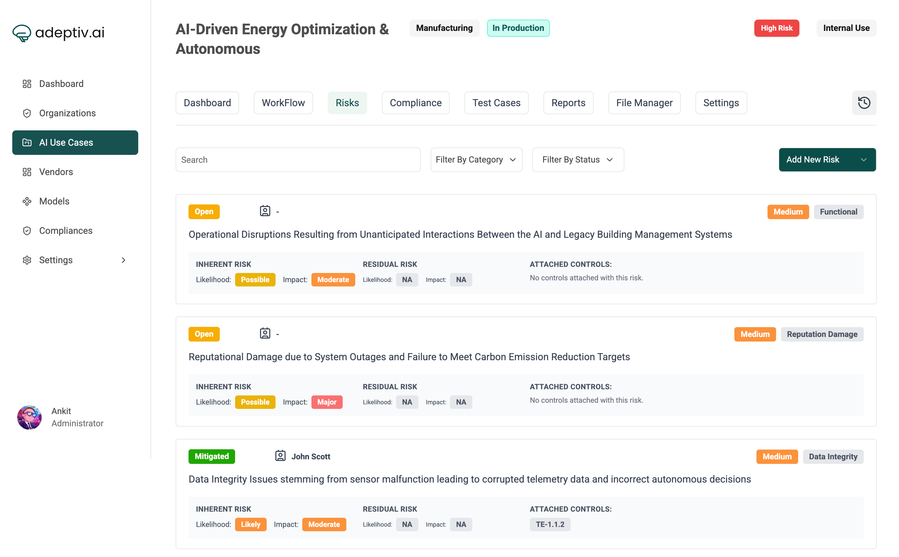 screenshot of Adeptiv AI - AI Governance Software