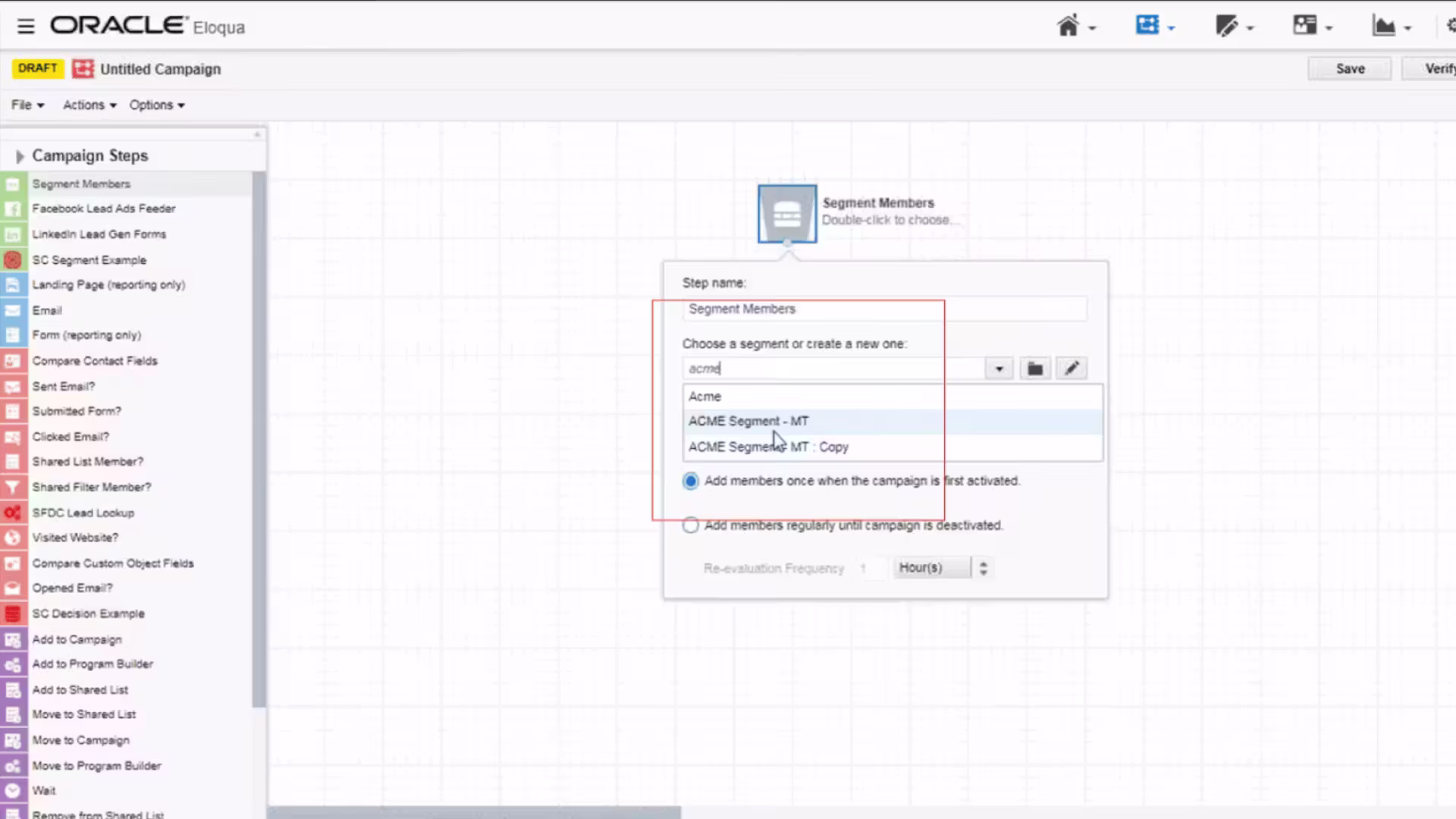 screenshot of Oracle Eloqua Marketing Automation