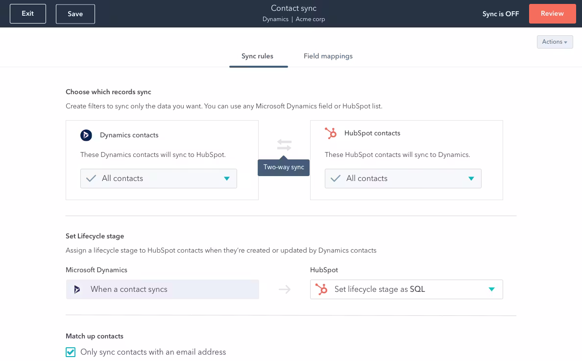 screenshot of HubSpot CRM