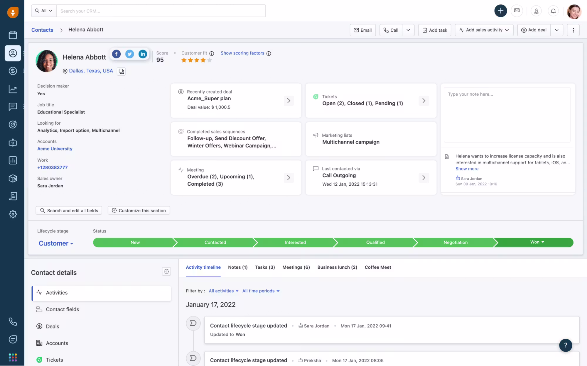 screenshot of Freshsales