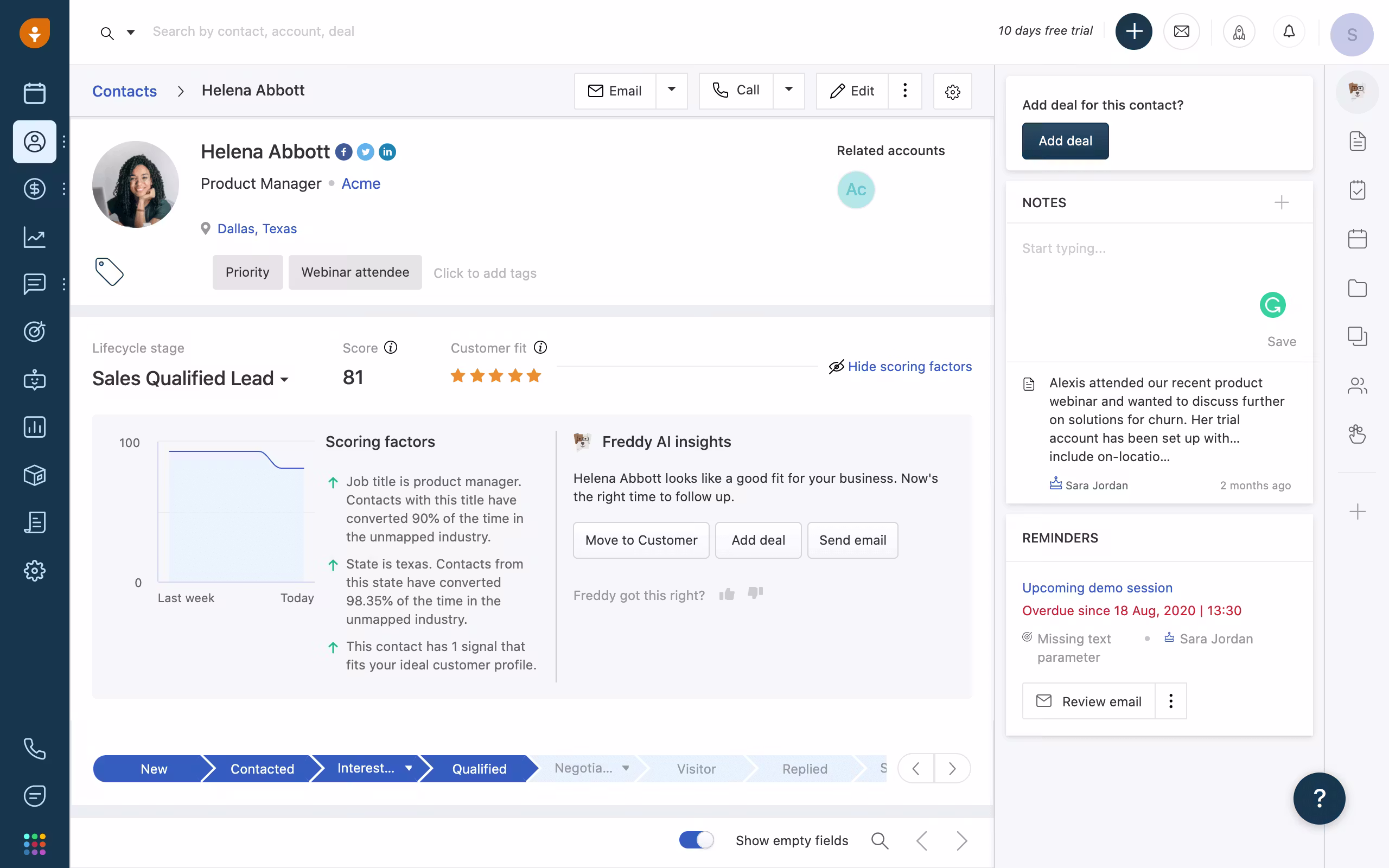 screenshot of Freshsales