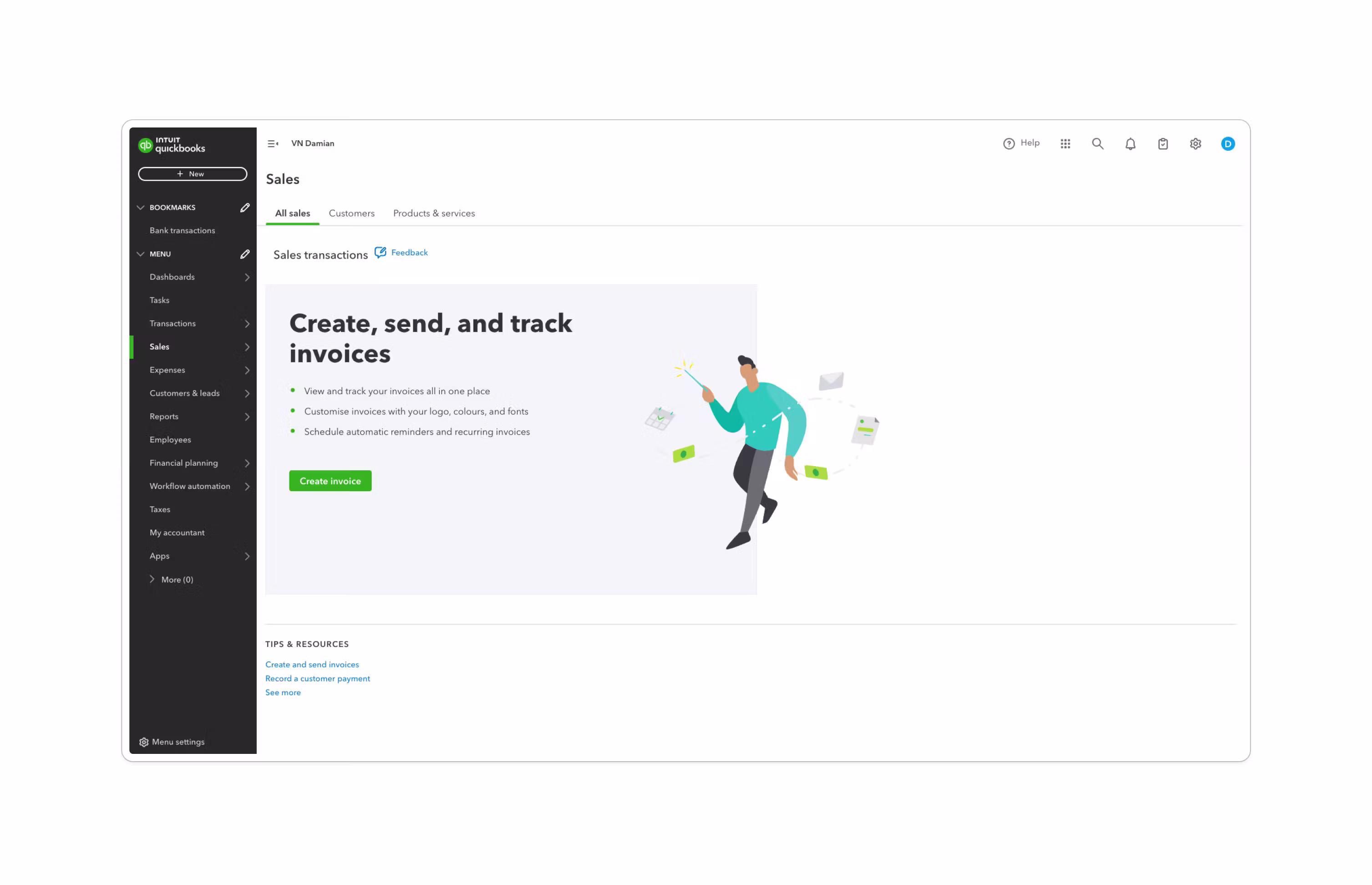 screenshot of QuickBooks Online