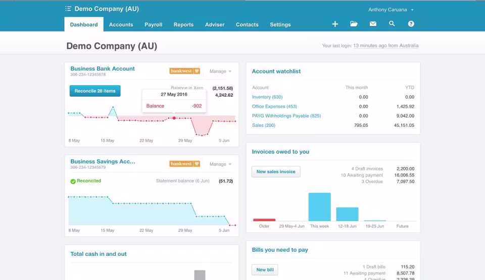 screenshot of Xero