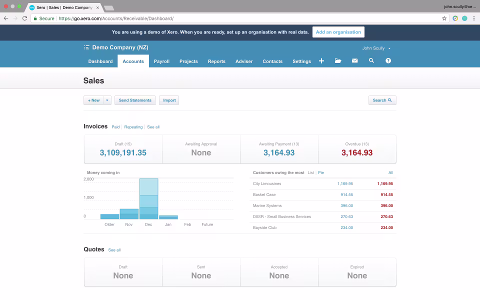 screenshot of Xero