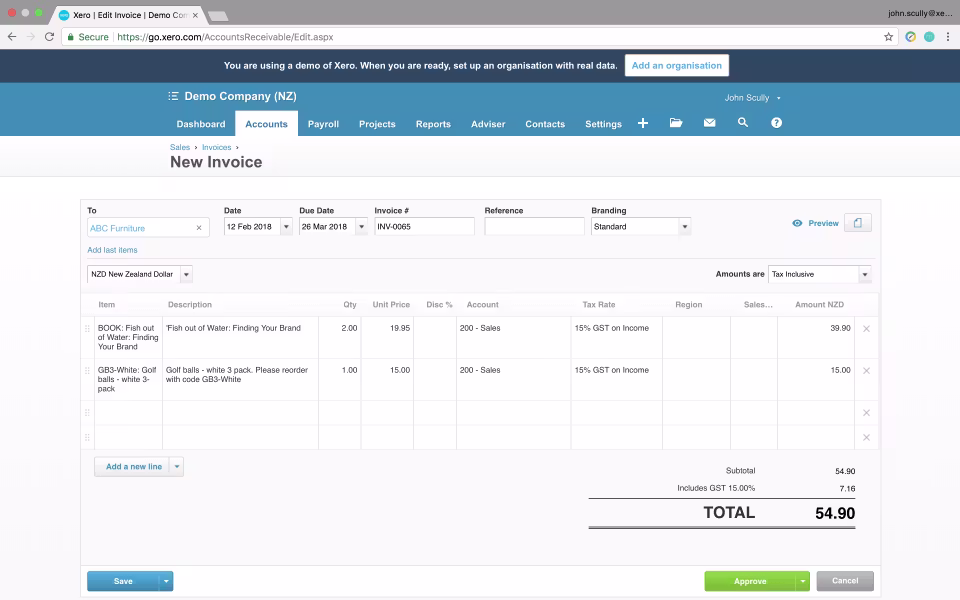 screenshot of Xero