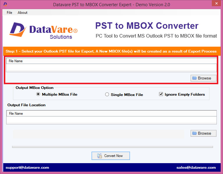 screenshot of DataVare PST to MBOX Converter
