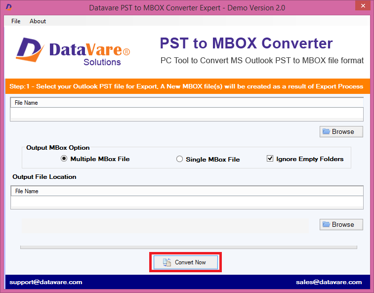 screenshot of DataVare PST to MBOX Converter