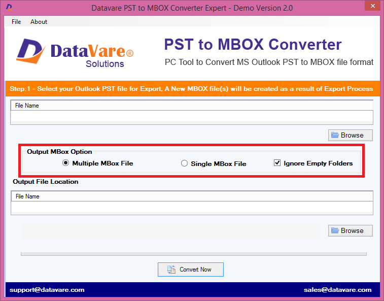screenshot of DataVare PST to MBOX Converter