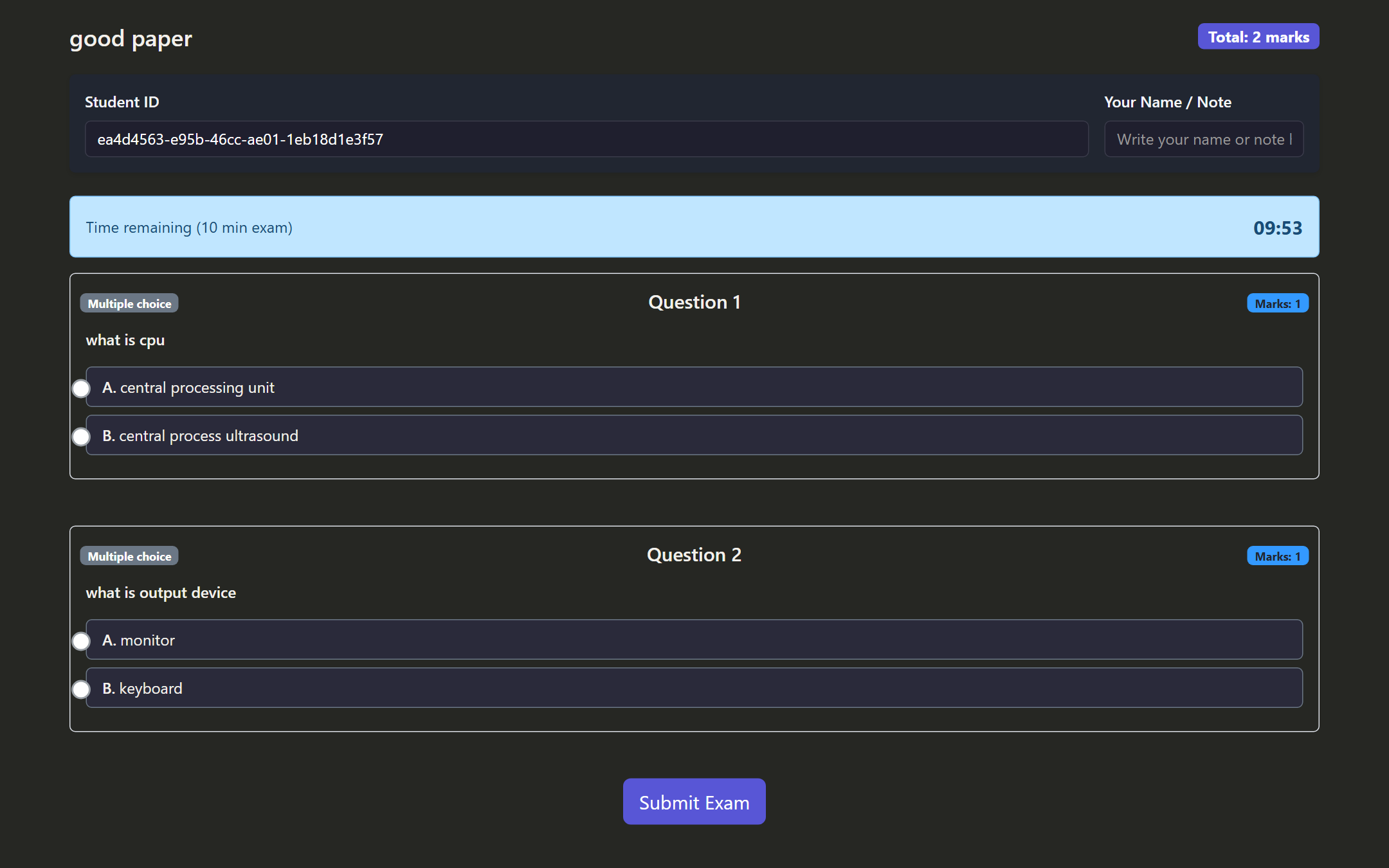 screenshot of ICTExam