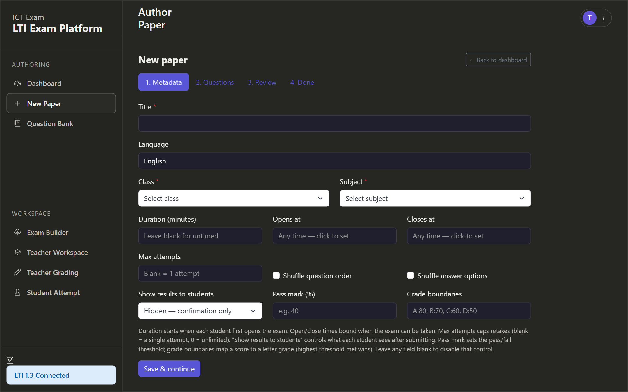 screenshot of ICTExam
